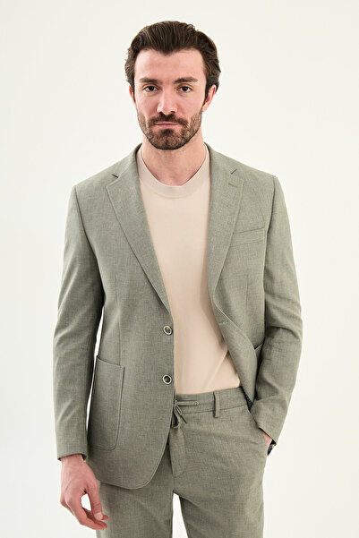 Mcr Gray Slim Fit Mono Collar Pocket Trousers Drawstring Men's Suit Green - 4...