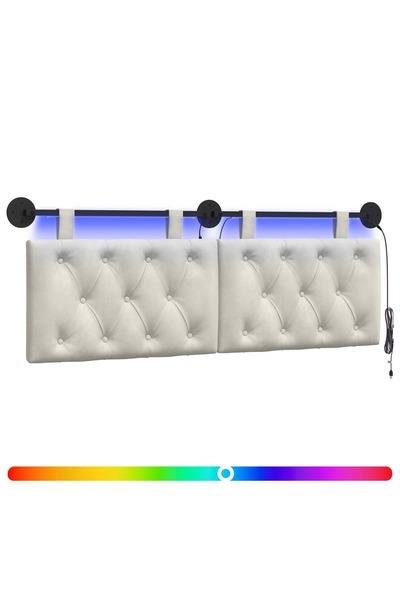 vidaxl Tăblie de pat suspendată Cu lumină LED Crem Catifea