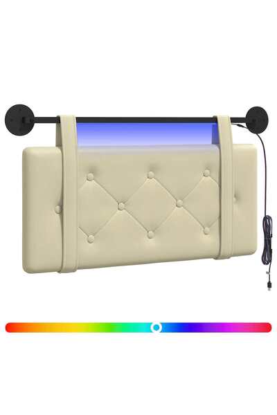 vidaxl Tăblie de pat suspendată Cu lumină LED Crem Piele artificială