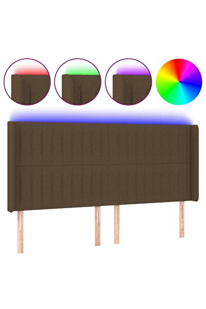 vidaxl Tăblie de pat cu LED, maro închis, 203x16x118/128 cm, textil