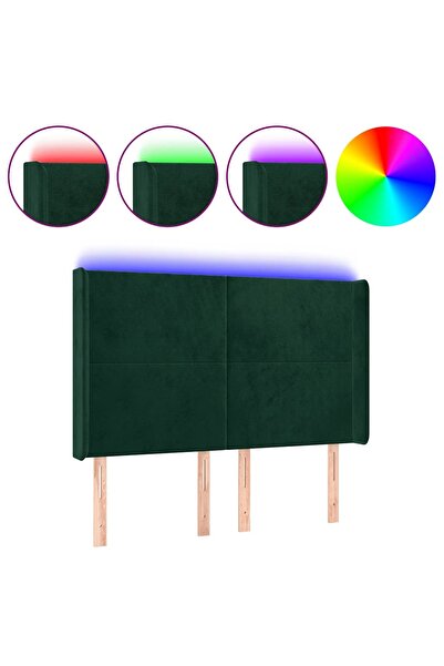 vidaxl Tăblie de pat cu LED, verde închis, 147x16x118/128 cm, catifea