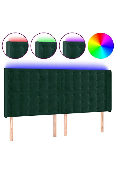vidaxl Tăblie de pat cu LED, verde închis, 183x16x118/128 cm, catifea