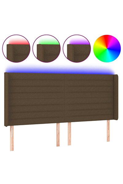 vidaxl Tăblie de pat cu LED, maro închis, 203x16x118/128 cm, textil