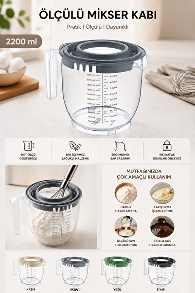 Virela Home 2200 ml Measuring Mixer Bowl with Lid and Scale, Mixing and Prepa...