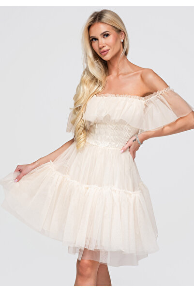 Larica Women's Mini Dress, Flared Shape, Off-Shoulder Neckline LA-OM-DLR387