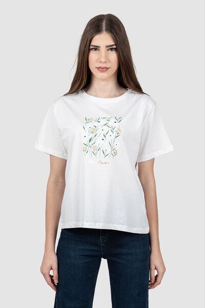 BEBE PLUS Tricou alb cu imprimeu floral pentru femei, mărimea S