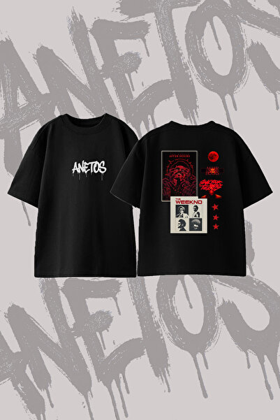 Anetos The Weeknd after Hours_6 Design Back Printed Cotton Black Oversize T-S...