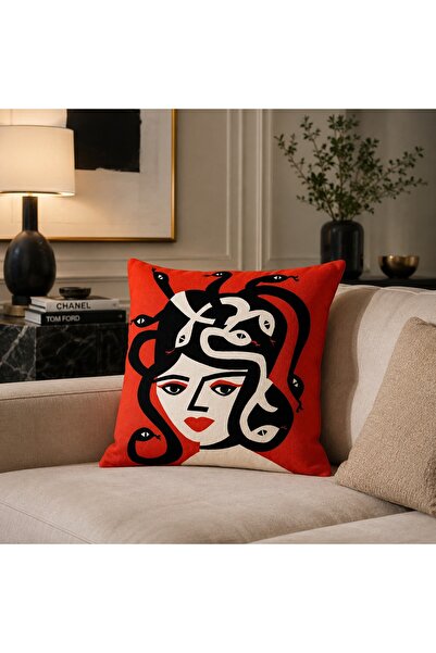 Piloji Decorative Throw Pillow Cover 43X43 cm Medusa Patterned Modern Art Sof...