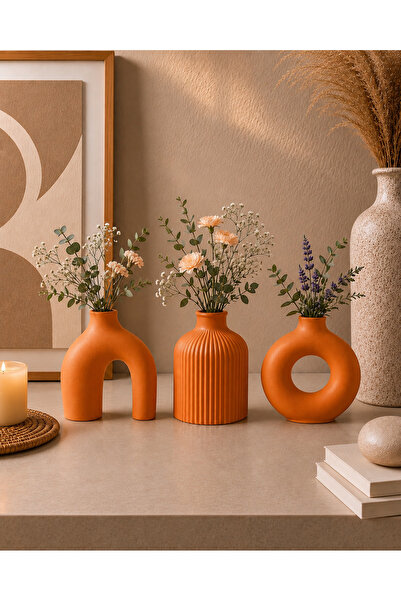 Family Studio İskandinav Tarzı 3’lü Minimal Vazo Set - İskandinav Ev Dekoru