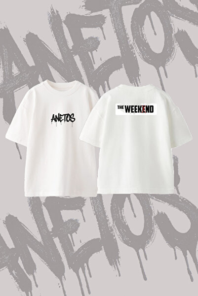 Anetos The Weeknd_94 Design Back Printed Cotton White Oversize T-Shirt