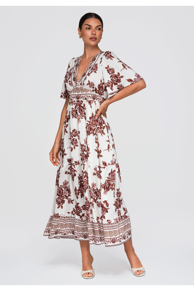 OMBRE Women's Maxi Dress, V-Neck, Wide Short Sleeves OW-DLR-E0010