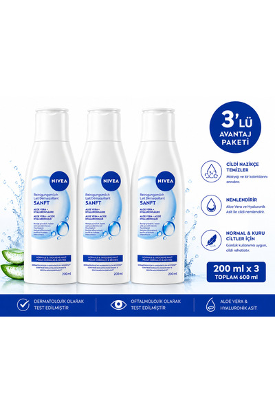NIVEA Aloe Vera + Hyaluronik Asit Hassas Temizleme Sütü 200 ml - Normal ve Ku...