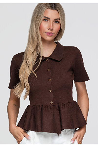 OMBRE Bluză de damă, cambrată, cu mânecă scurtă și peplum OW-TS-E0073