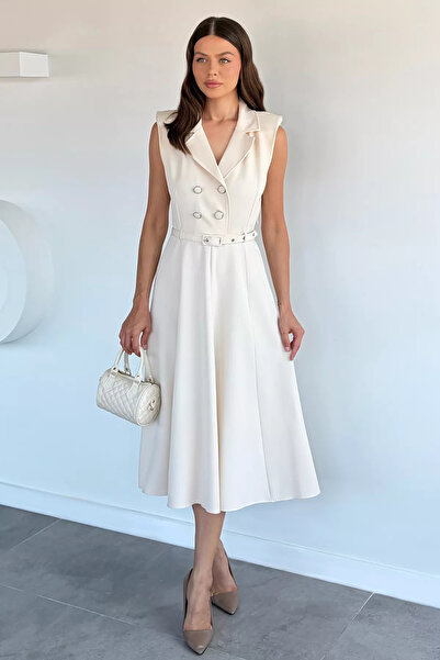Aryena Stone Women's Double Breasted Collar Four Button Dress