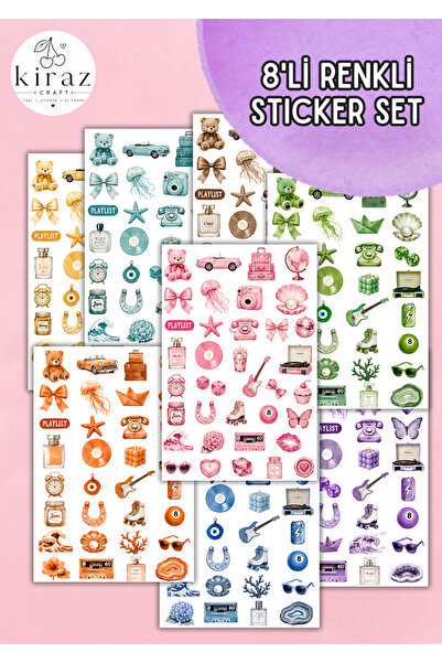 Kiraz Craft Renkli Estetik Sticker Seti 8'li | 160 Vintage & Pastel Sticker |...