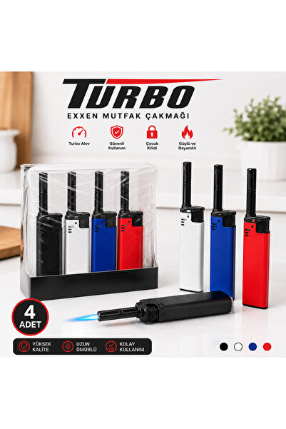 ZRN SHOP Turbo Mutfak Çakmağı ( Ocak Çakmağı ) 4 Adet Rüzgarda Sönmez Renkli