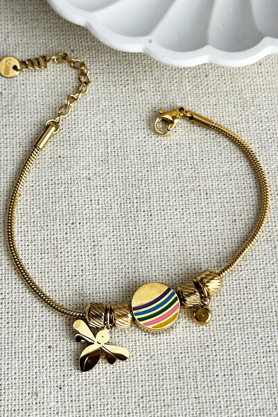 Modacaprea Steel Dragonfly Colorful Women's Bracelet I 17+2 cm Gold Color Wom...