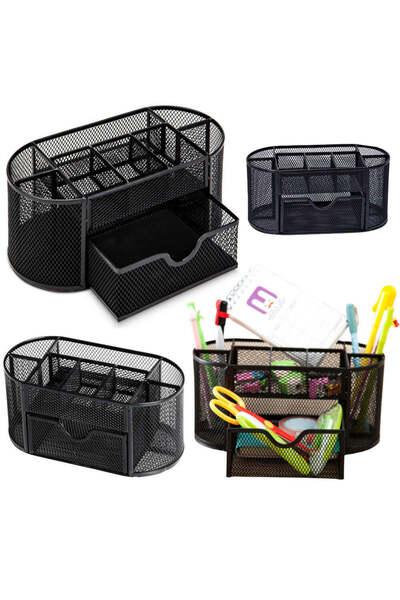 LEAN Organizator de birou metalic, 6 compartimente, negru, 21 x 10.5 x 11 cm,...