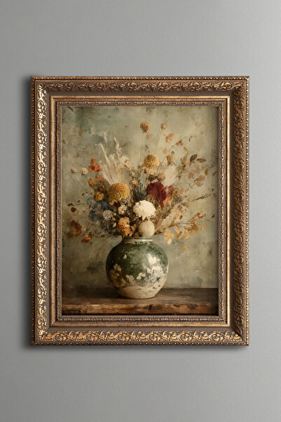 epiqart Dried Flower Arrangement - Vintage Patterned Table - Thick Model