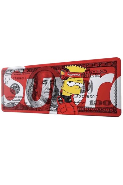 gxe.art Bart Simpson Supreme Dolar Tasarımı 40x90 Cm Oyuncu MousePad Kaymaz T...