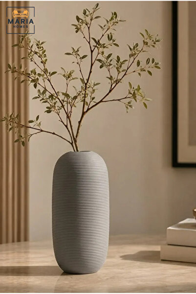 MARIA HOMES Modern Decorative Flower Vase with Oval Shape, Fine Ribbed Textur...