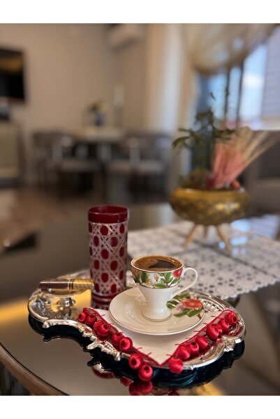 LUXURY Kırmızı Boncuklu Kahve Yanı Sunum Peçetesi 1 Adet