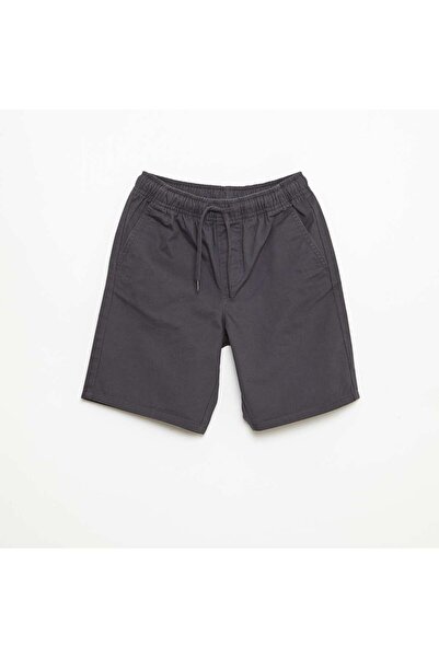 KIABI Plain Chino Bermuda Shorts with Drawstrings BLACK