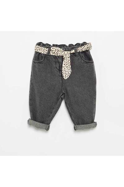 KIABI Paperbag jeans with patterned belt WHITE