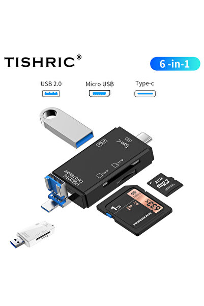 Choice4 Black 6 In 1 TISHRIC Type C Micro USB Adapter USB TF SD Card Reader U...