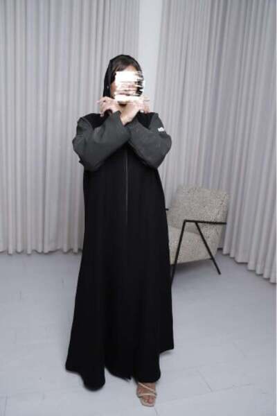 Anaqa Abaya Linen Abaya with Oil Jacquard Sleeves