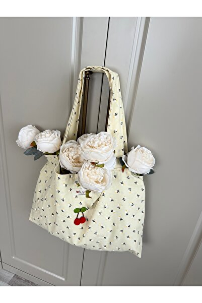 ToffyStore Yellow Flower Patterned Bag with Cherry Detail