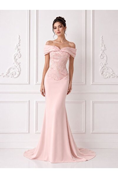 ranin Barbie Light Pink Evening Dress with Embroidery and Beading