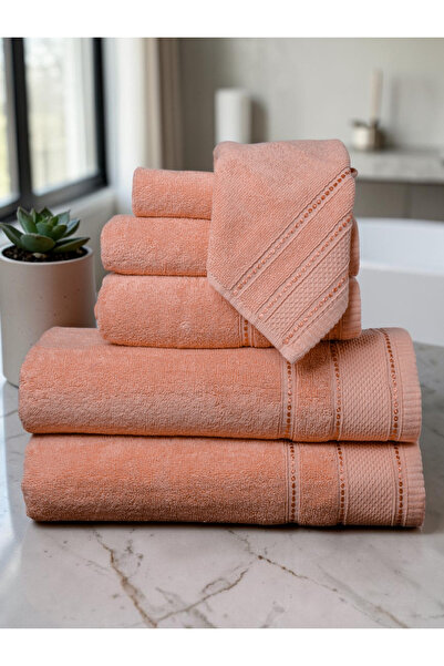 Baltic Linen - 6 Pcs Towel Set, Delic, 100% Cotton, 550 GSM, Orange, 2pcs Bath Towel 70cmx140cm, 2 Pcs Hand Towel 50cmx90cm, 2Pcs Face Towel 33cmx33cm, Ultra Soft and Absorbent, Quick Drying -