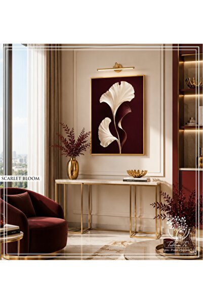 Tablomtr Scarlet Bloom - Dijital Baskılı Gold Metal Çerçeveli Gerçek Camlı Te...
