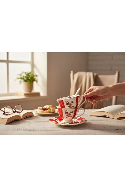 SUDE HOME Acem Red 6-Piece Coffee Cup 110Cc