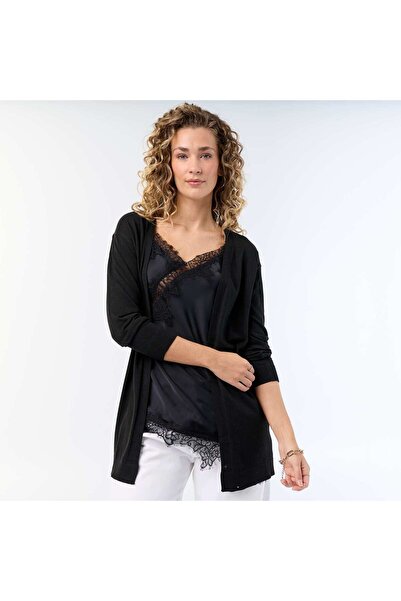 KIABI Fine-gauge open knit short cardigan BLACK