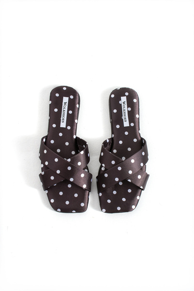 wolk shoes Women's Polka Dot Cross-Strapped Flat Sole Slippers