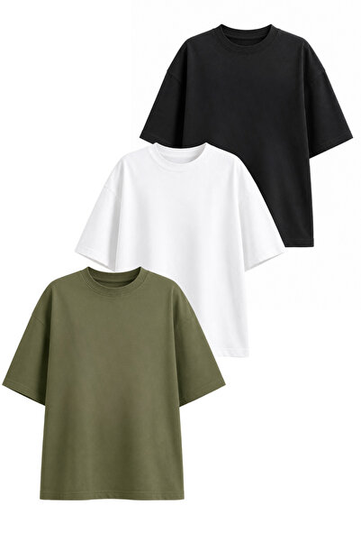 DI LORIA Γυναικείο μπλουζάκι Oversize Lycra με λαιμόκοψη T-shirt, Σετ 3 τεμαχ...