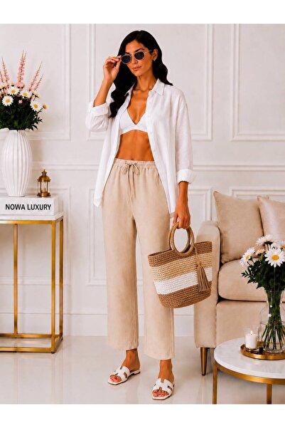 Nowa luxury KADIN KETEN GENİŞ PAÇA RAHAT KALIP PANTOLON