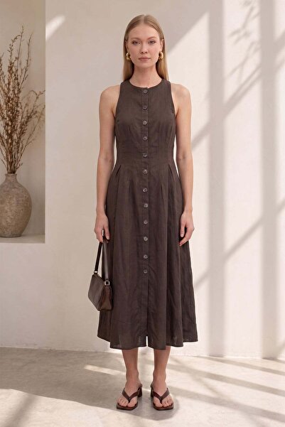 Fulla Moda Linen Look Pleated Maxi Dress