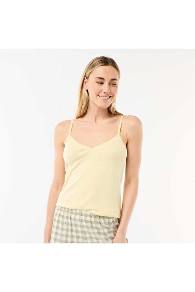 KIABI Solid Cotton Tank Top with Adjustable Spaghetti Straps YELLOW