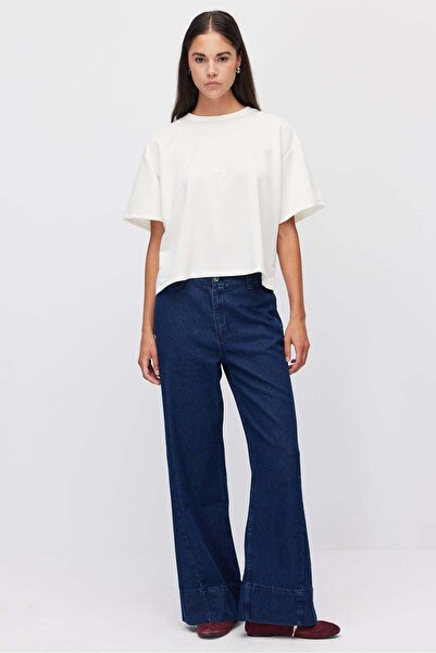 PAULMARK Women's Wide Double Leg Detailed Jeans