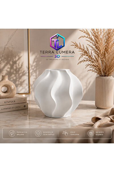 TERRA LUMERA 3D Organik Dalga Dekoratif Vazo – Beyaz