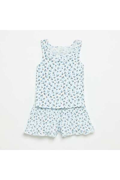 KIABI Pointelle Knit Shorts and Tank Top Set BLUE