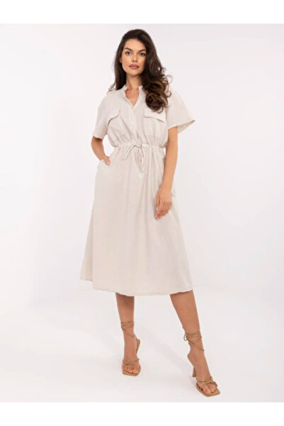 Italy Moda Rochie Dama, ITALY MODA, Bumbac, Rochie evazata, Bej, model MI-SK-...