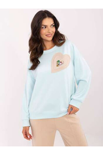 Italy Moda Women's Sweatshirt, ITALY MODA, Polyester, Long Sleeve, Light Blue...
