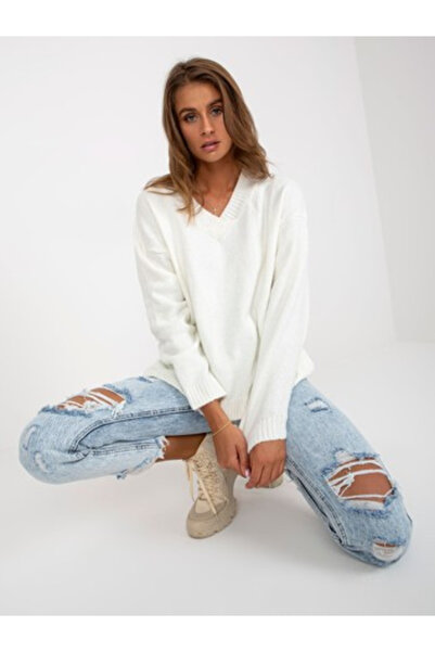 rue parıs Pulover Dama, RUE PARIS, Acril, Maneca lunga, Ecru, model LC-SW-033...