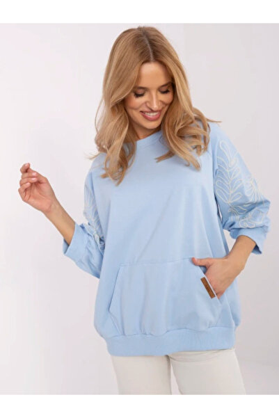 rue parıs Women's Sweatshirt, RUE PARIS, Cotton, 3/4 Sleeve, Light Blue, mode...