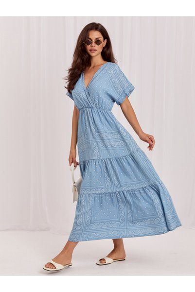 Italy Moda Γυναικείο Φόρεμα, ITALY MODA, Λυοσέλ, Φόρεμα κλος, Γαλάζιο, μοντέλ...