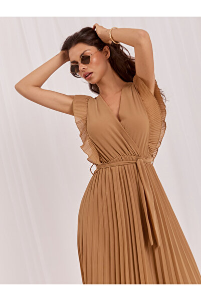 rue parıs Rochie Dama, RUE PARIS, Poliester, Rochie evazata, Camel, model IT-...